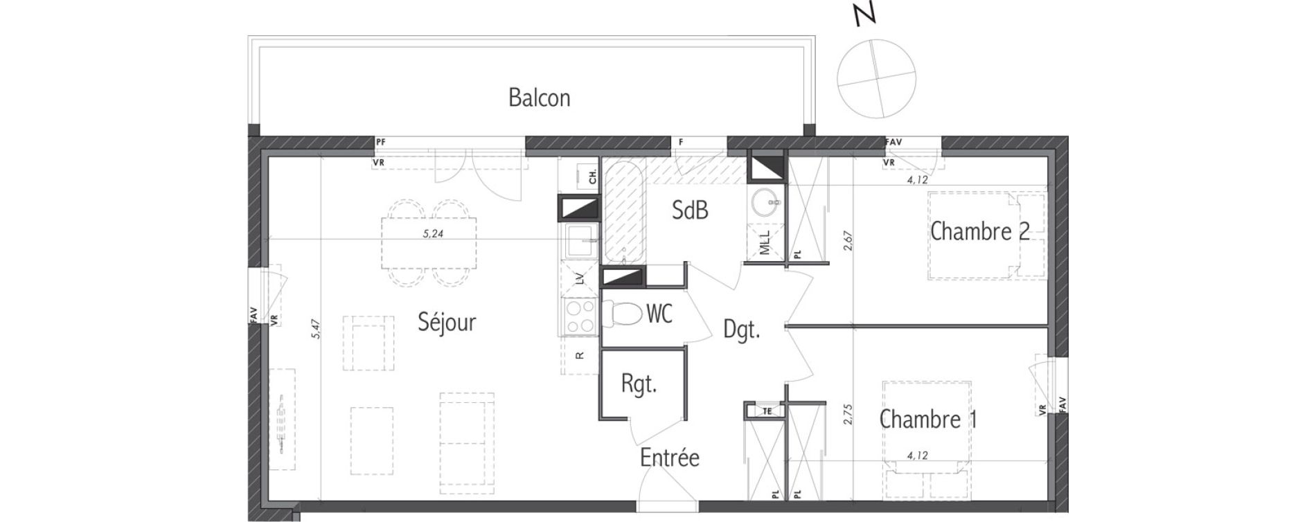 Appartement T3 de 65,64 m2 &agrave; Eaunes Centre