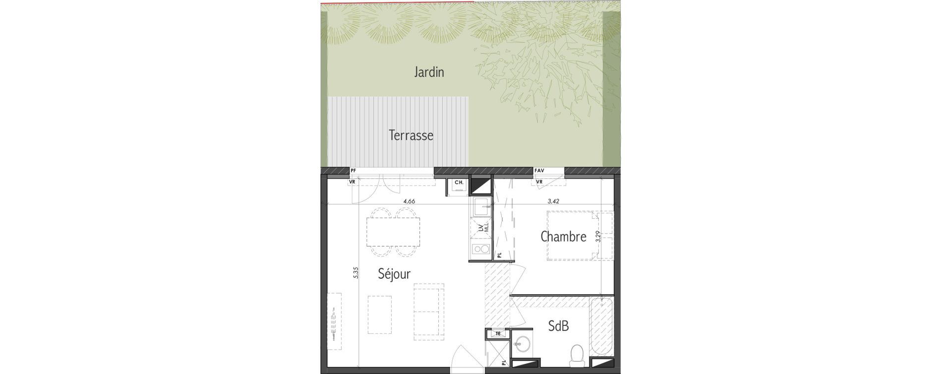 Appartement T2 de 42,16 m2 &agrave; Eaunes Centre