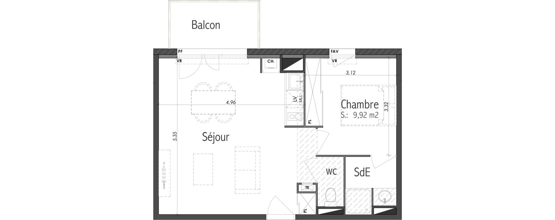 Appartement T2 de 41,95 m2 &agrave; Eaunes Centre