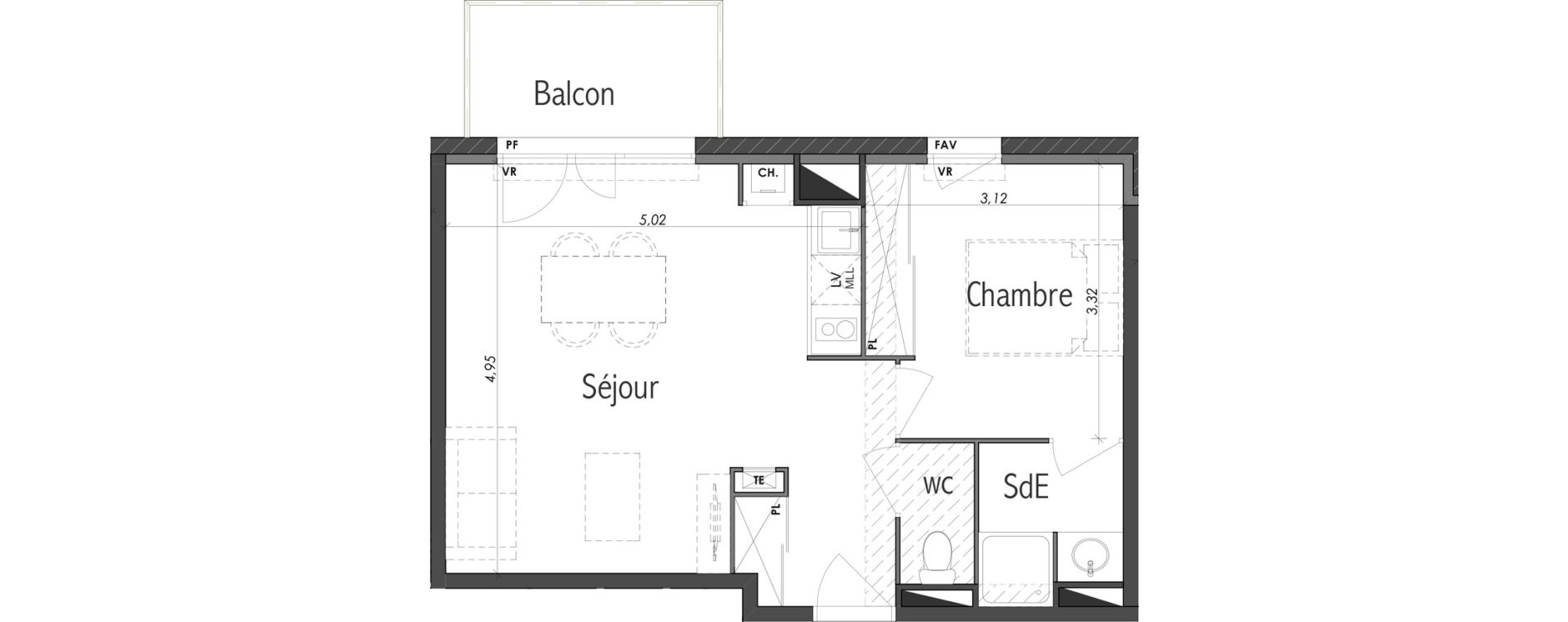 Appartement T2 de 40,81 m2 &agrave; Eaunes Centre