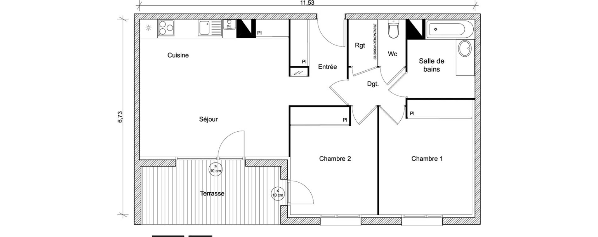 Appartement T3 de 64,29 m2 &agrave; Eaunes Centre