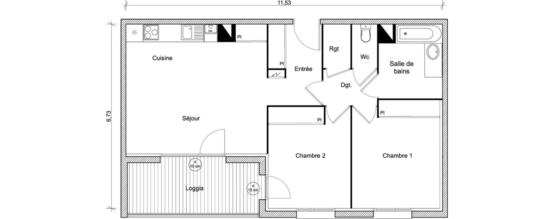 Appartement T3 de 64,29 m2 &agrave; Eaunes Centre