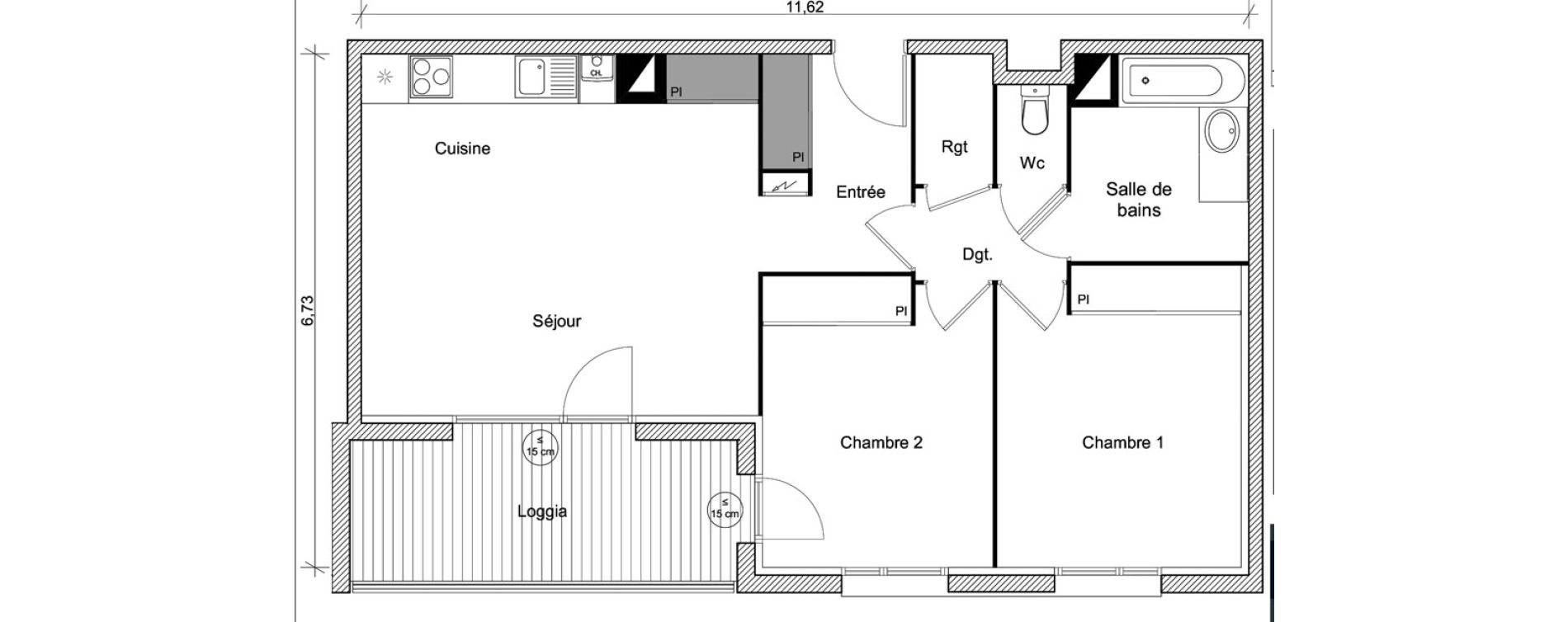 Appartement T3 de 64,37 m2 &agrave; Eaunes Centre