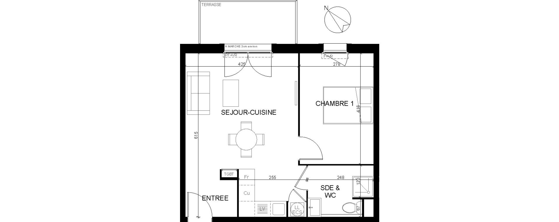 Appartement T2 de 42,40 m2 &agrave; Eaunes Centre