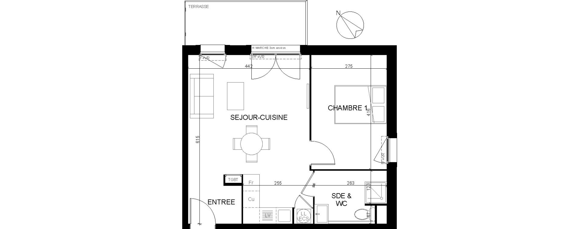 Appartement T2 de 43,25 m2 &agrave; Eaunes Centre