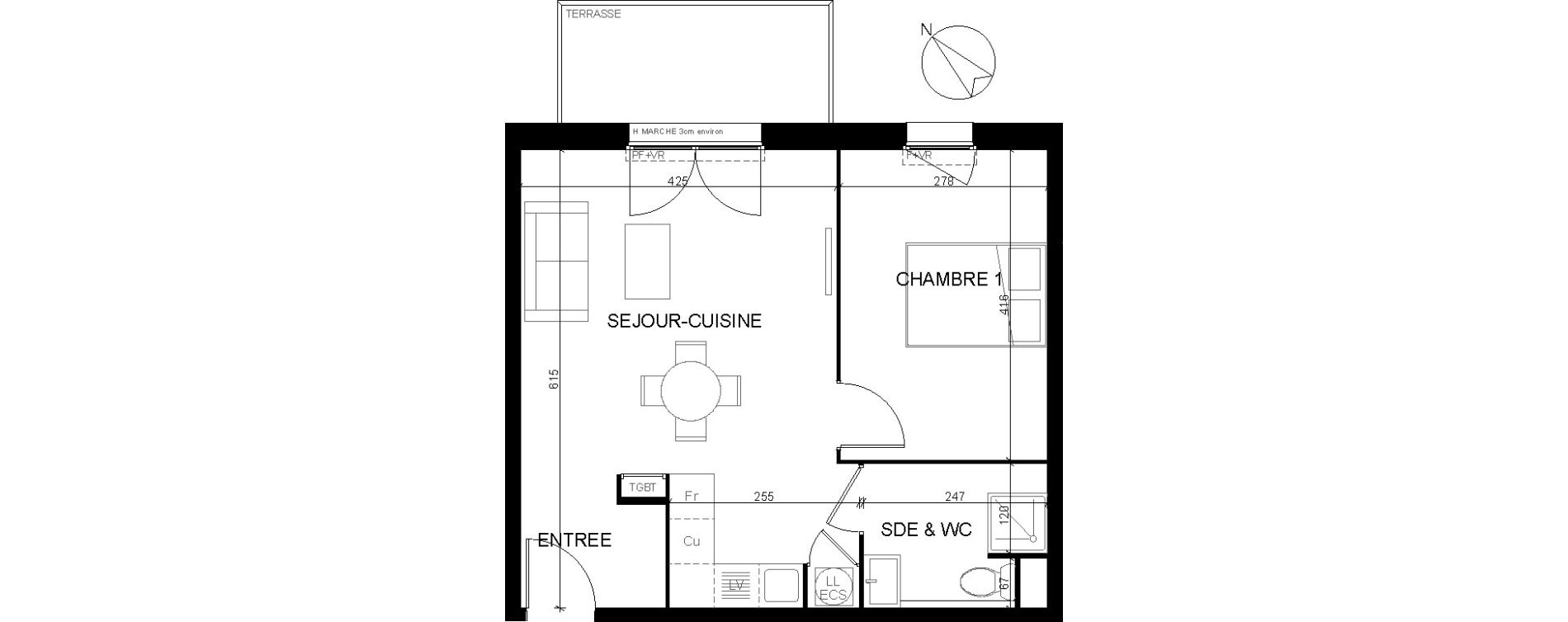 Appartement T2 de 42,40 m2 &agrave; Eaunes Centre