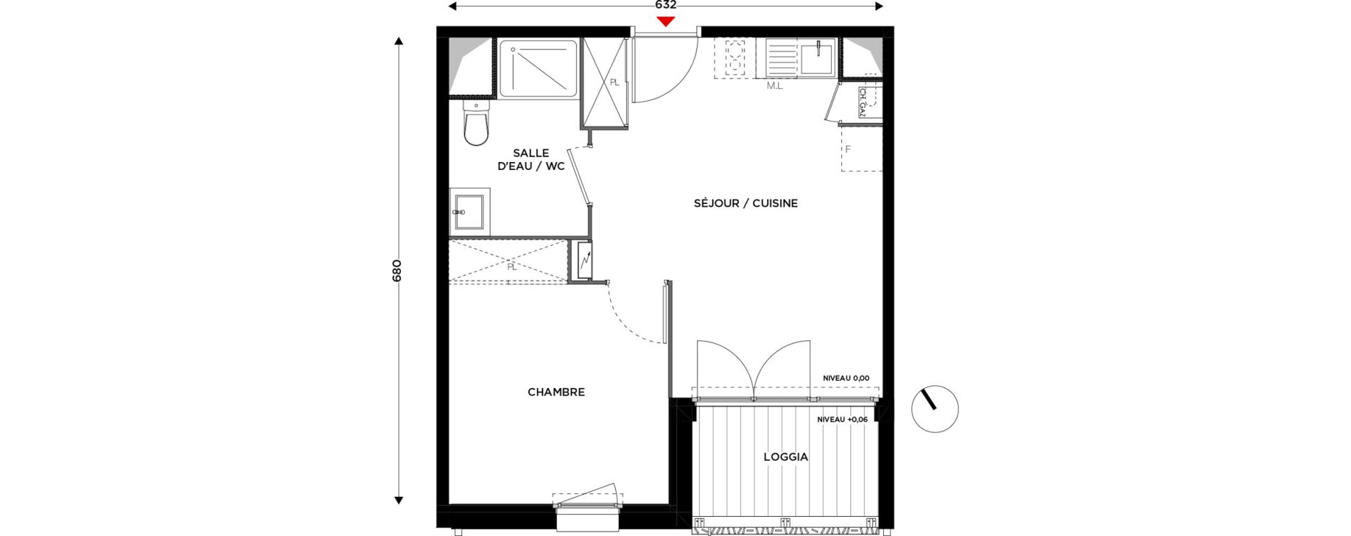 Appartement T2 de 36,44 m2 &agrave; Eaunes Centre