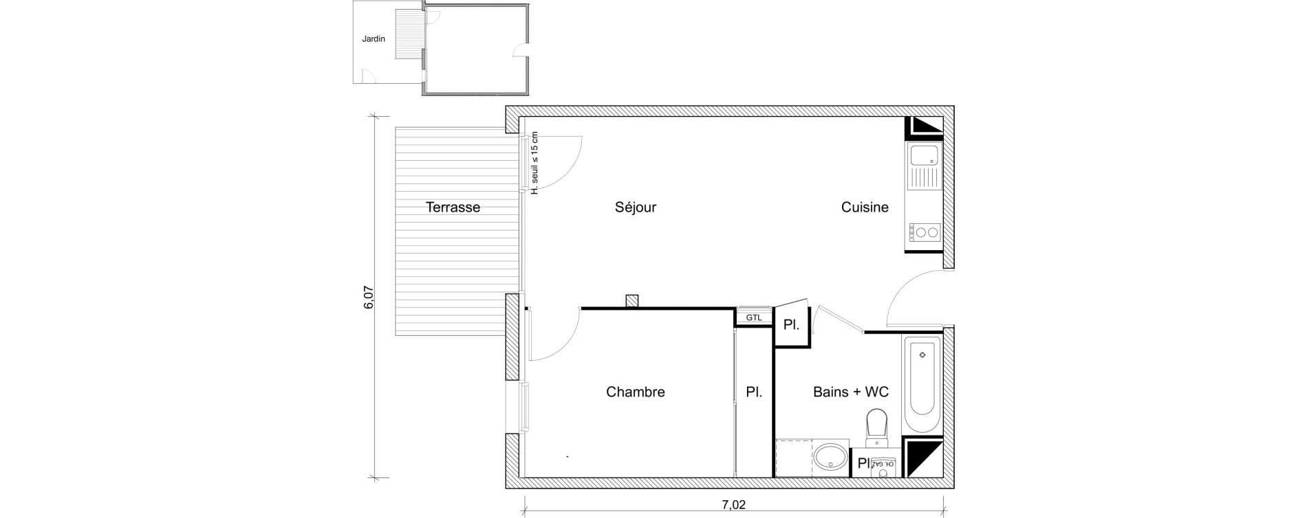 Appartement T2 de 40,83 m2 &agrave; Eaunes Centre