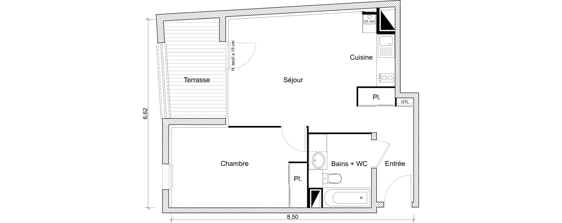 Appartement T2 de 45,30 m2 &agrave; Eaunes Centre