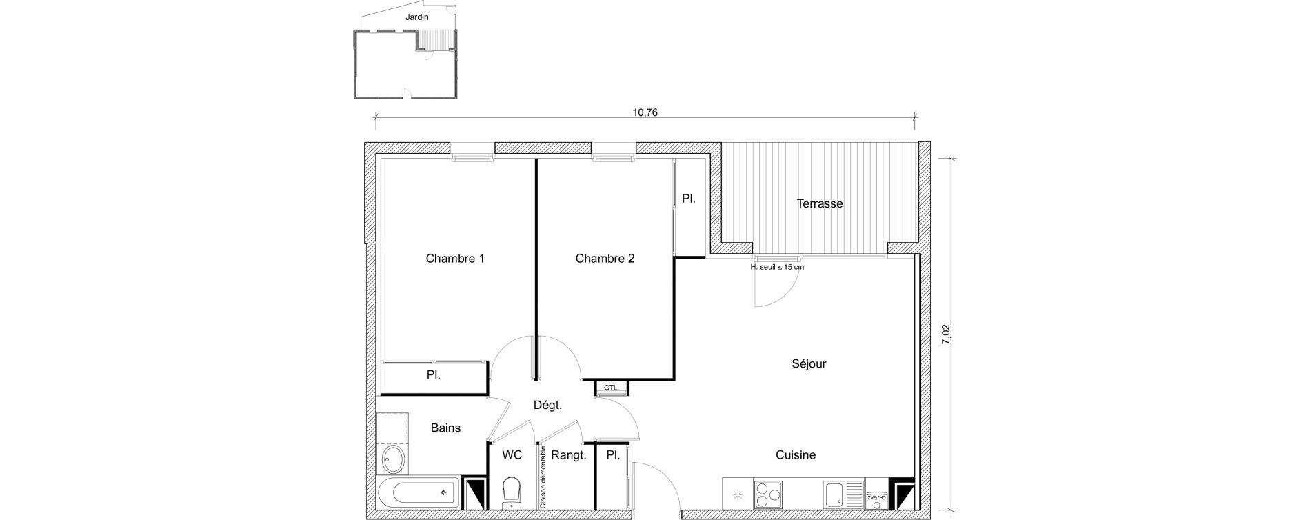 Appartement T3 de 64,44 m2 &agrave; Eaunes Centre