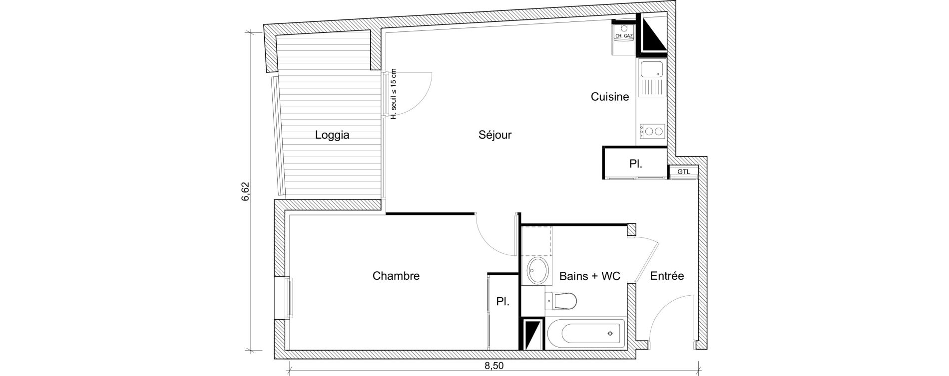 Appartement T2 de 45,30 m2 &agrave; Eaunes Centre