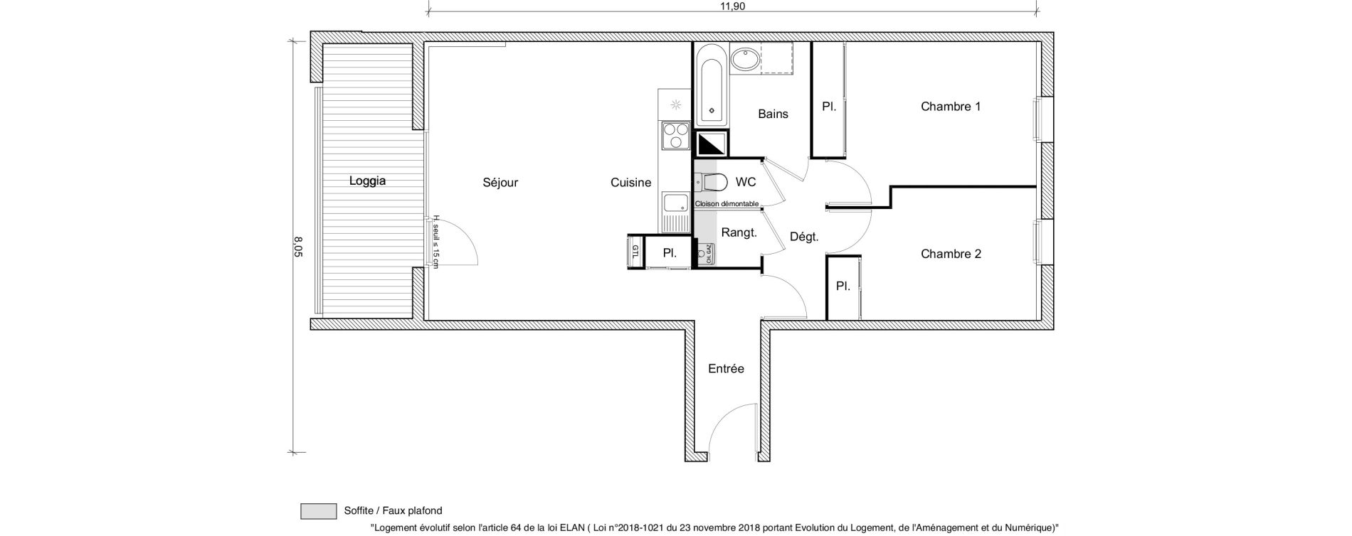 Appartement T3 de 66,17 m2 &agrave; Eaunes Centre