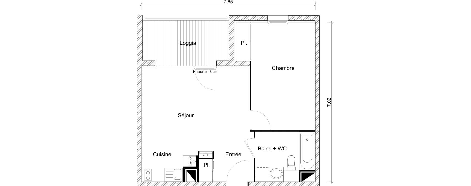 Appartement T2 de 43,51 m2 &agrave; Eaunes Centre