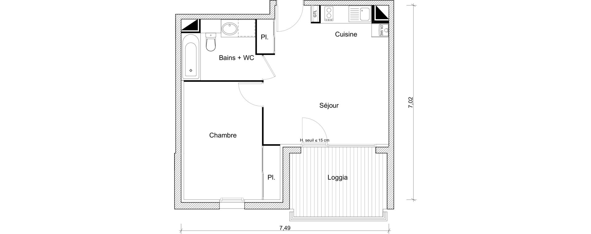 Appartement T2 de 41,04 m2 &agrave; Eaunes Centre