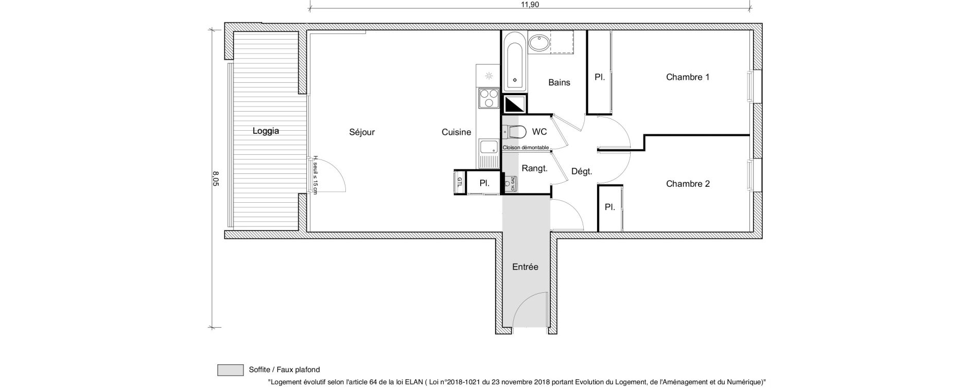Appartement T3 de 66,17 m2 &agrave; Eaunes Centre