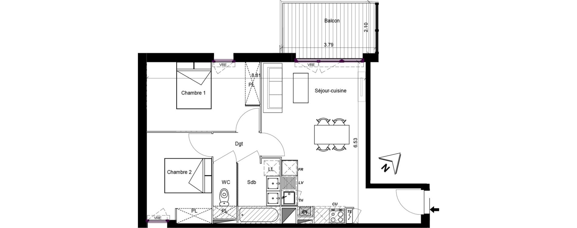 Appartement T3 de 58,80 m2 &agrave; Escalquens Centre