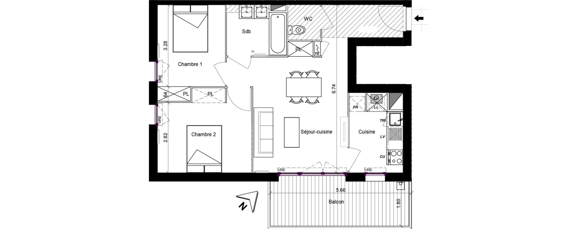 Appartement T3 de 59,70 m2 &agrave; Escalquens Centre