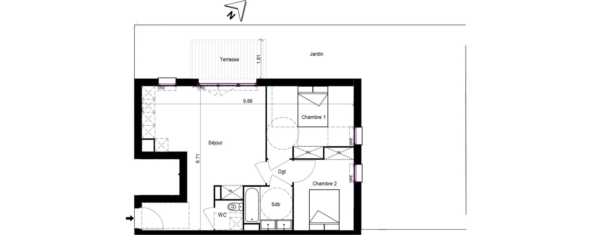 Appartement T3 de 59,34 m2 &agrave; Escalquens Centre