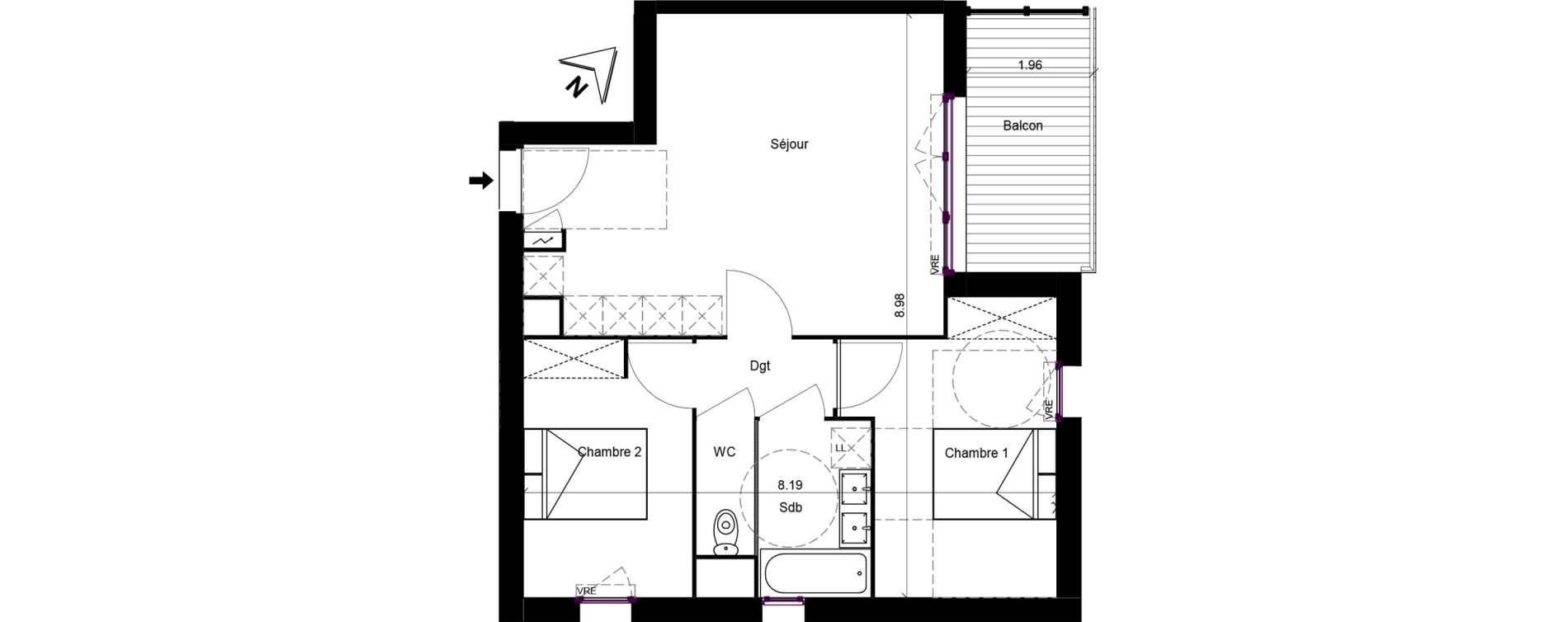 Appartement T3 de 59,57 m2 &agrave; Escalquens Centre