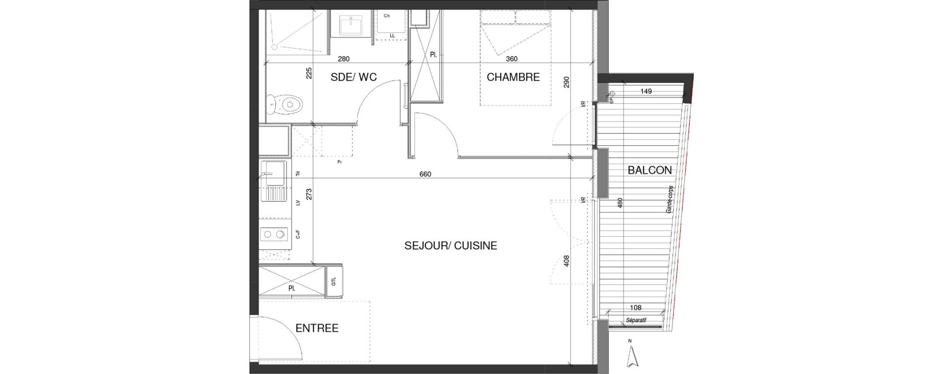 Appartement T2 de 44,55 m2 &agrave; Escalquens Centre