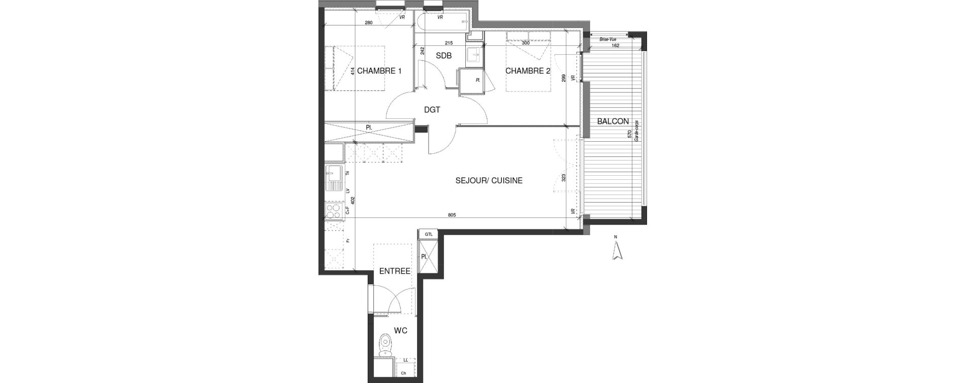 Appartement T3 de 59,95 m2 &agrave; Escalquens Centre
