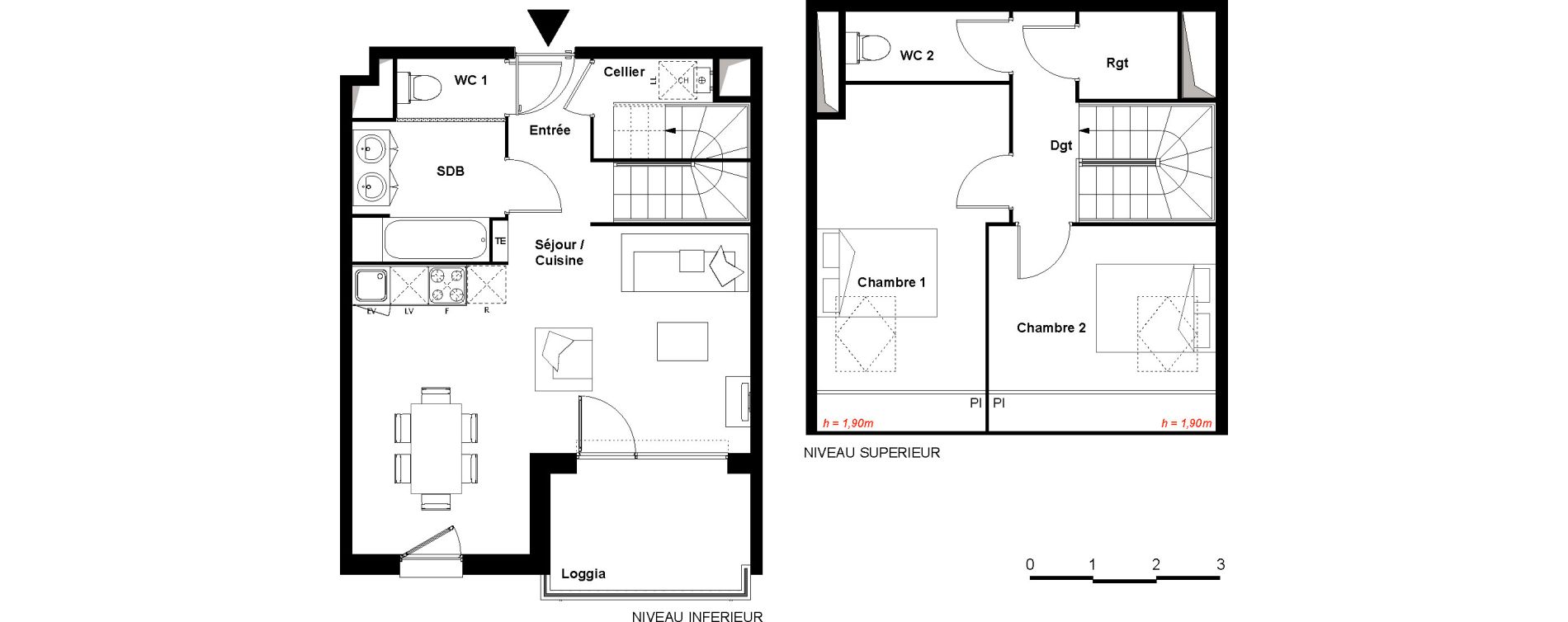 Duplex T3 de 74,14 m2 &agrave; Fonbeauzard Centre