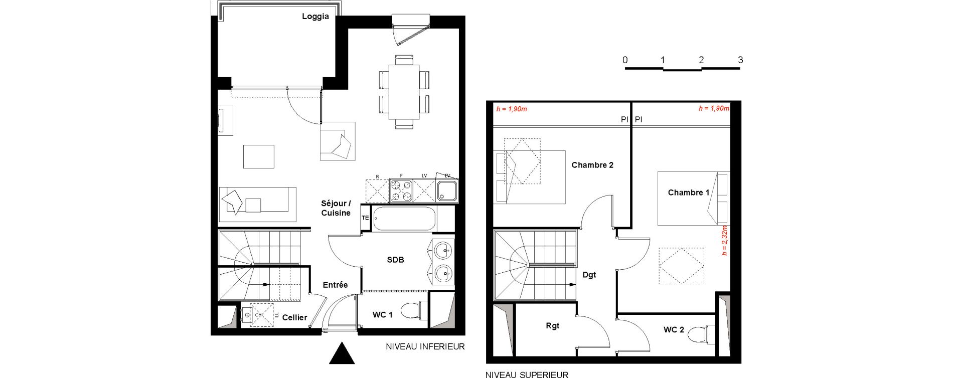 Duplex T3 de 73,37 m2 &agrave; Fonbeauzard Centre