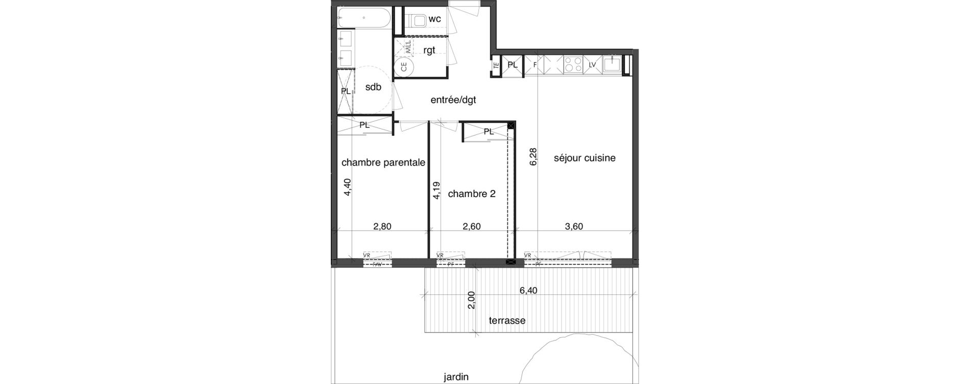 Appartement T3 de 62,40 m2 &agrave; Fonbeauzard Centre