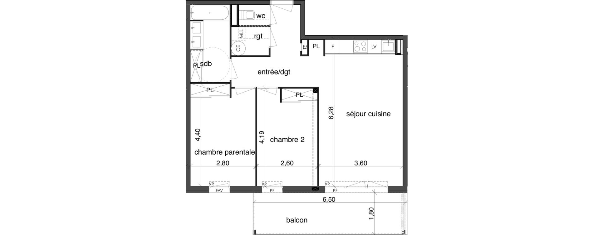 Appartement T3 de 62,40 m2 &agrave; Fonbeauzard Centre