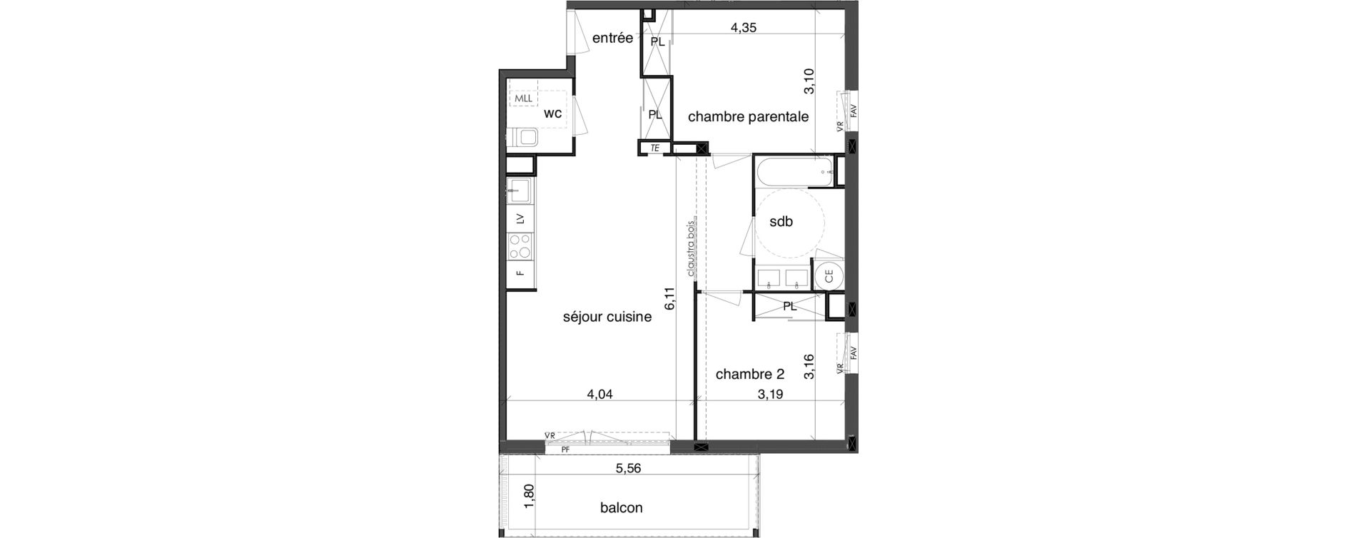 Appartement T3 de 63,10 m2 &agrave; Fonbeauzard Centre