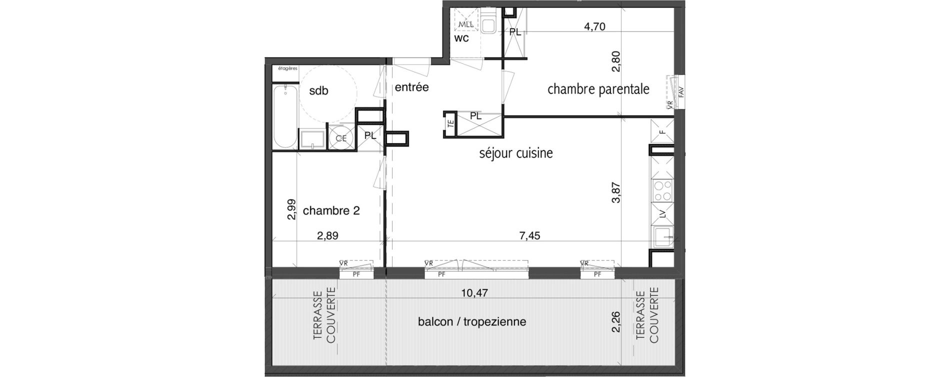 Appartement T3 de 60,90 m2 &agrave; Fonbeauzard Centre