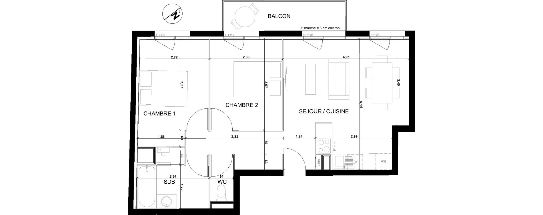 Appartement T3 de 57,22 m2 &agrave; Fonsorbes Centre