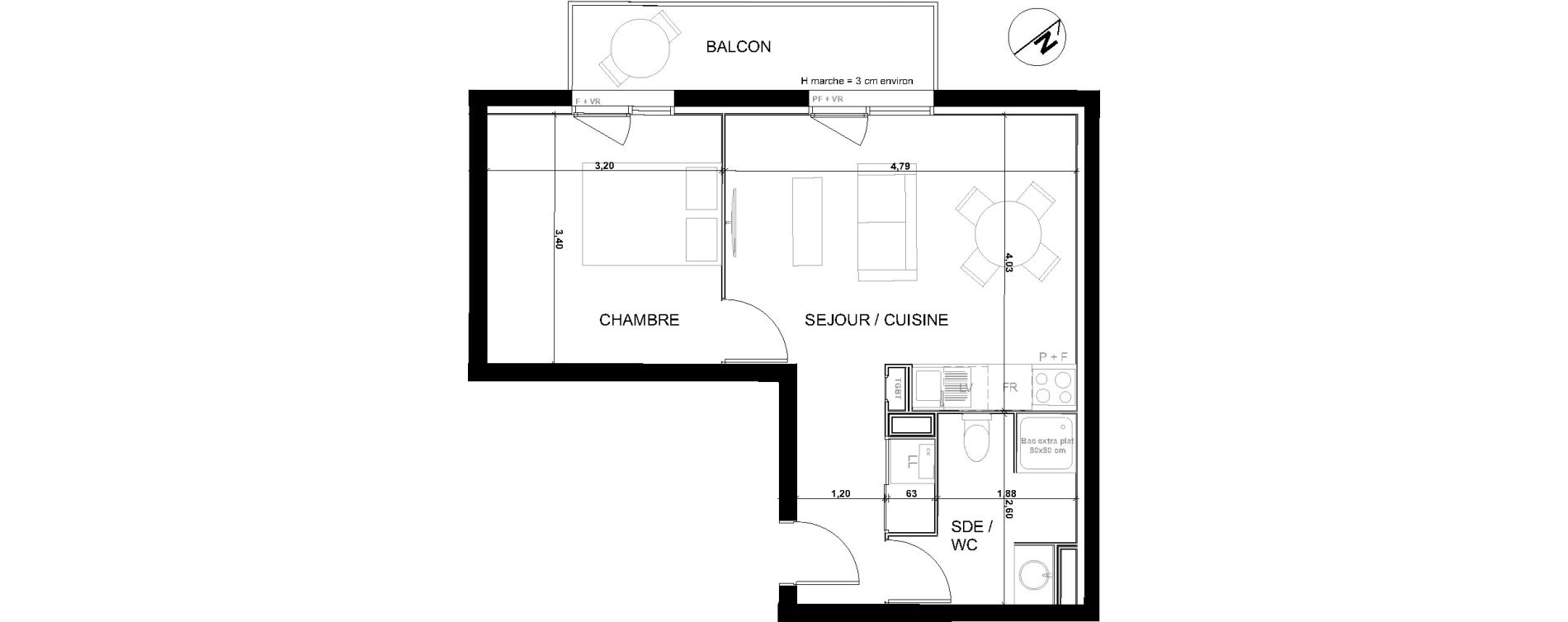 Appartement T2 de 38,54 m2 &agrave; Fonsorbes Centre