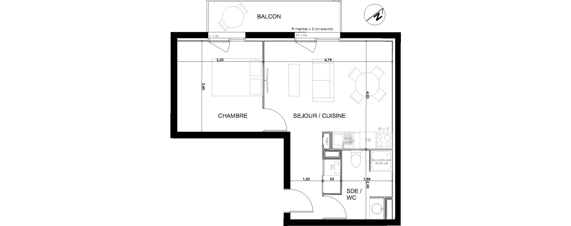 Appartement T2 de 38,54 m2 &agrave; Fonsorbes Centre
