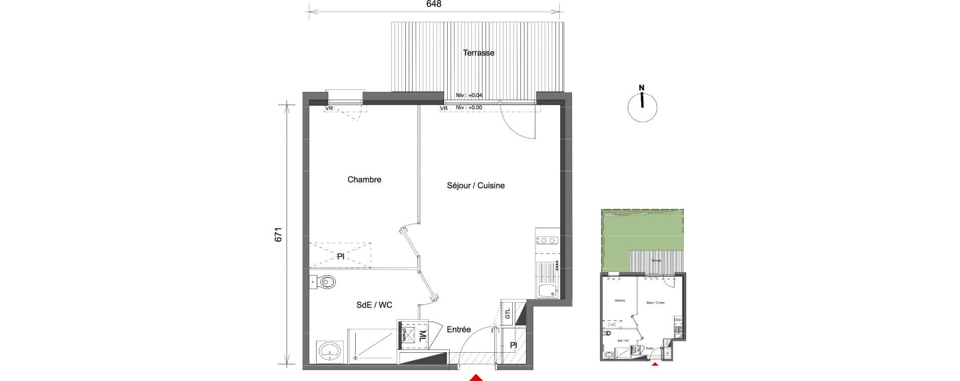 Appartement T2 de 40,60 m2 &agrave; Gratentour Centre
