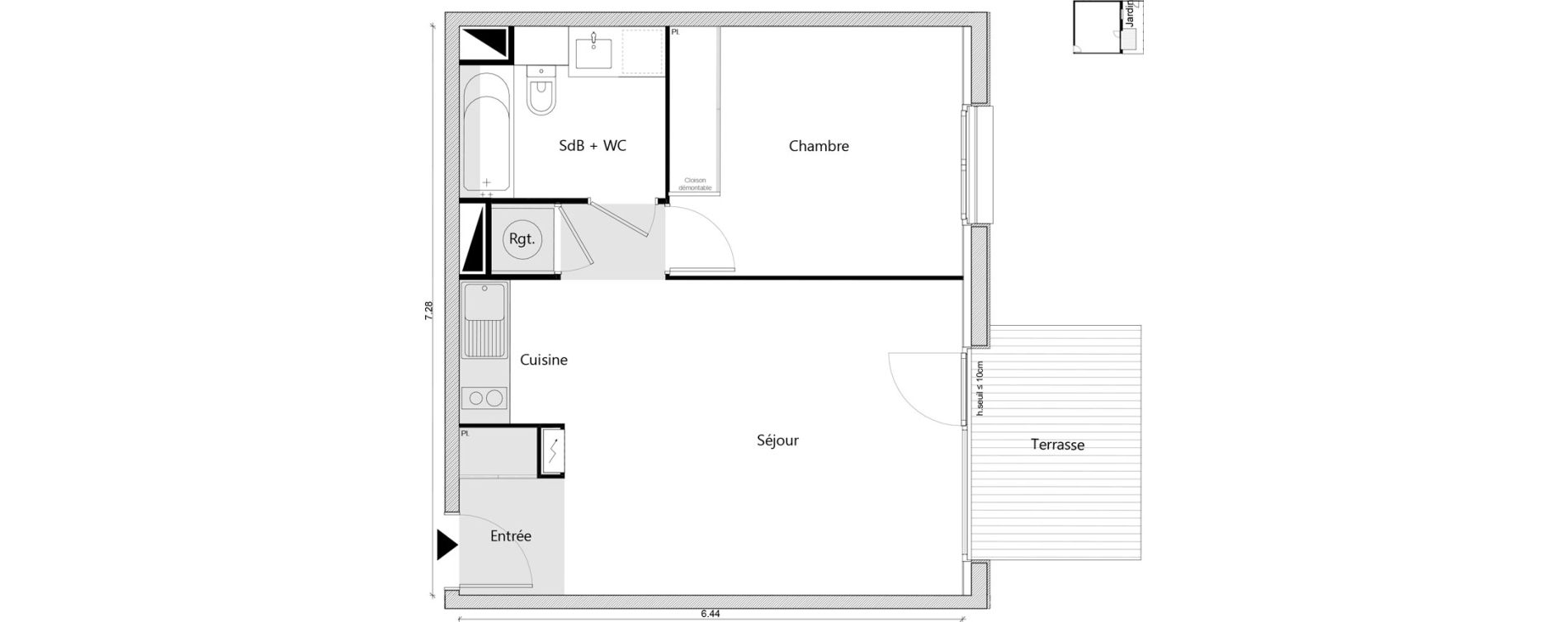 Appartement T2 de 45,14 m2 &agrave; Labarthe-Sur-L&egrave;ze Centre