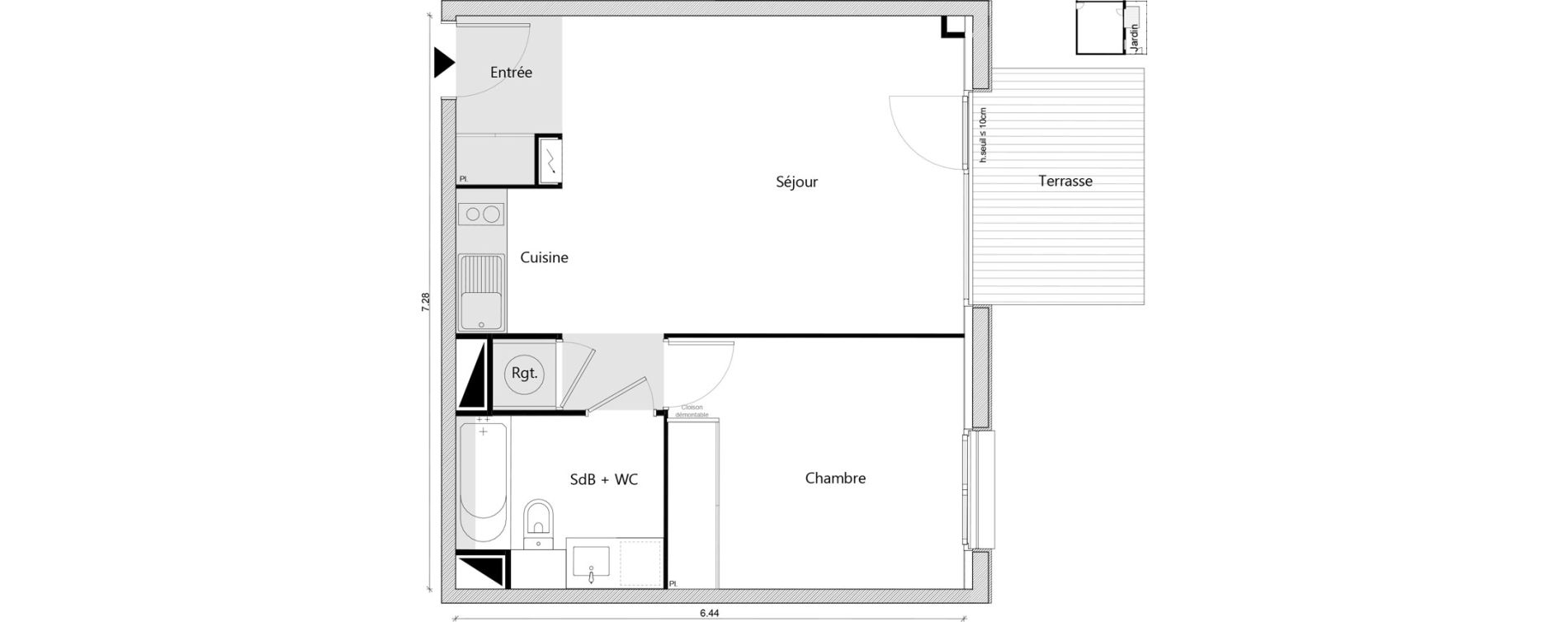 Appartement T2 de 45,02 m2 &agrave; Labarthe-Sur-L&egrave;ze Centre