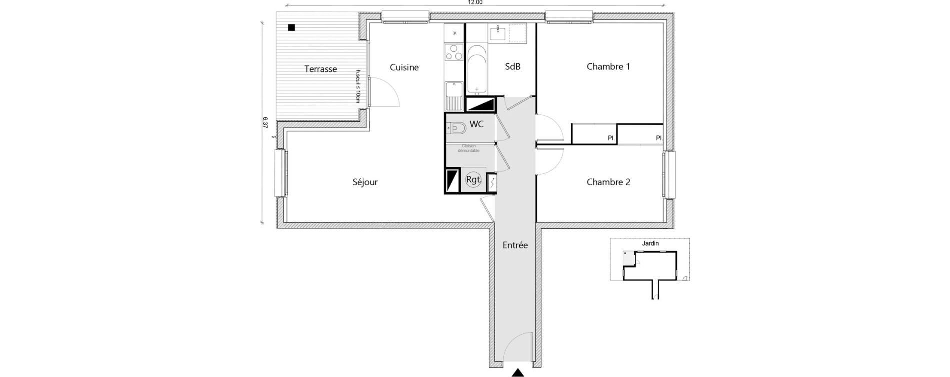 Appartement T3 de 70,48 m2 &agrave; Labarthe-Sur-L&egrave;ze Centre