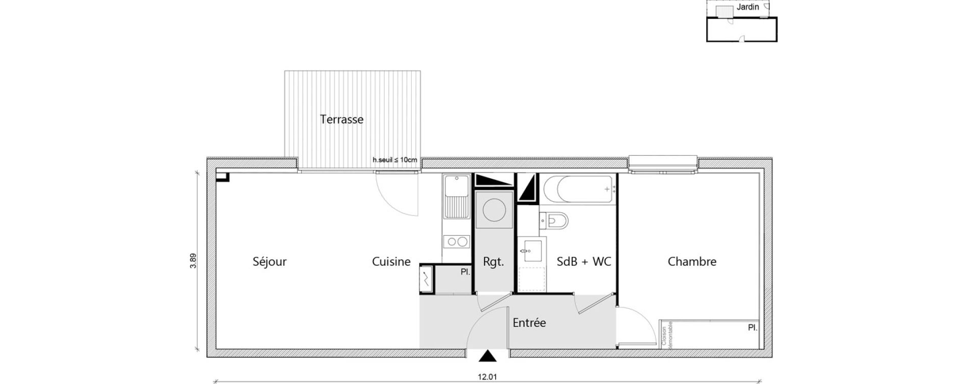 Appartement T2 de 45,04 m2 &agrave; Labarthe-Sur-L&egrave;ze Centre