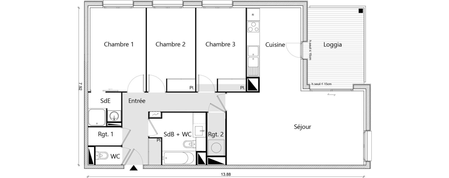 Appartement T4 de 91,62 m2 &agrave; Labarthe-Sur-L&egrave;ze Centre