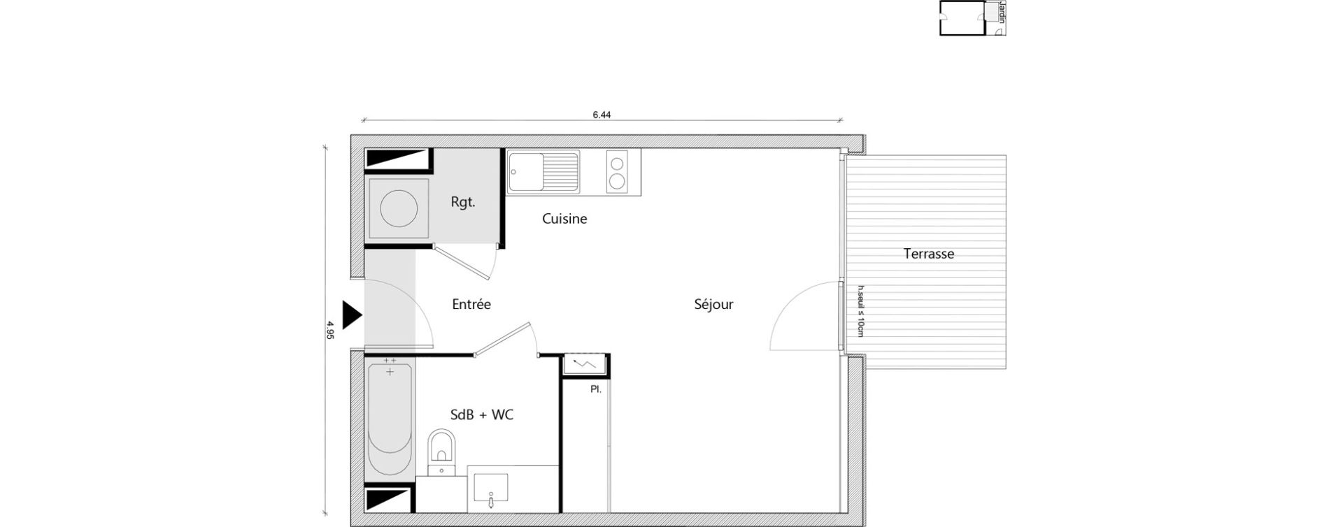 Appartement T1 bis de 30,58 m2 &agrave; Labarthe-Sur-L&egrave;ze Centre