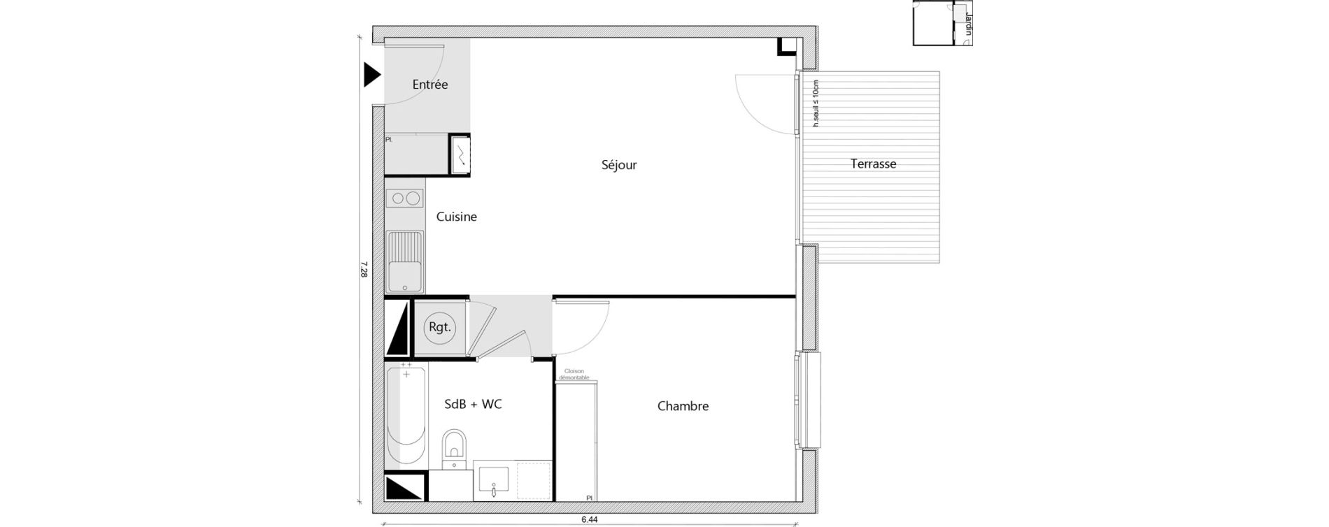 Appartement T2 de 45,07 m2 &agrave; Labarthe-Sur-L&egrave;ze Centre