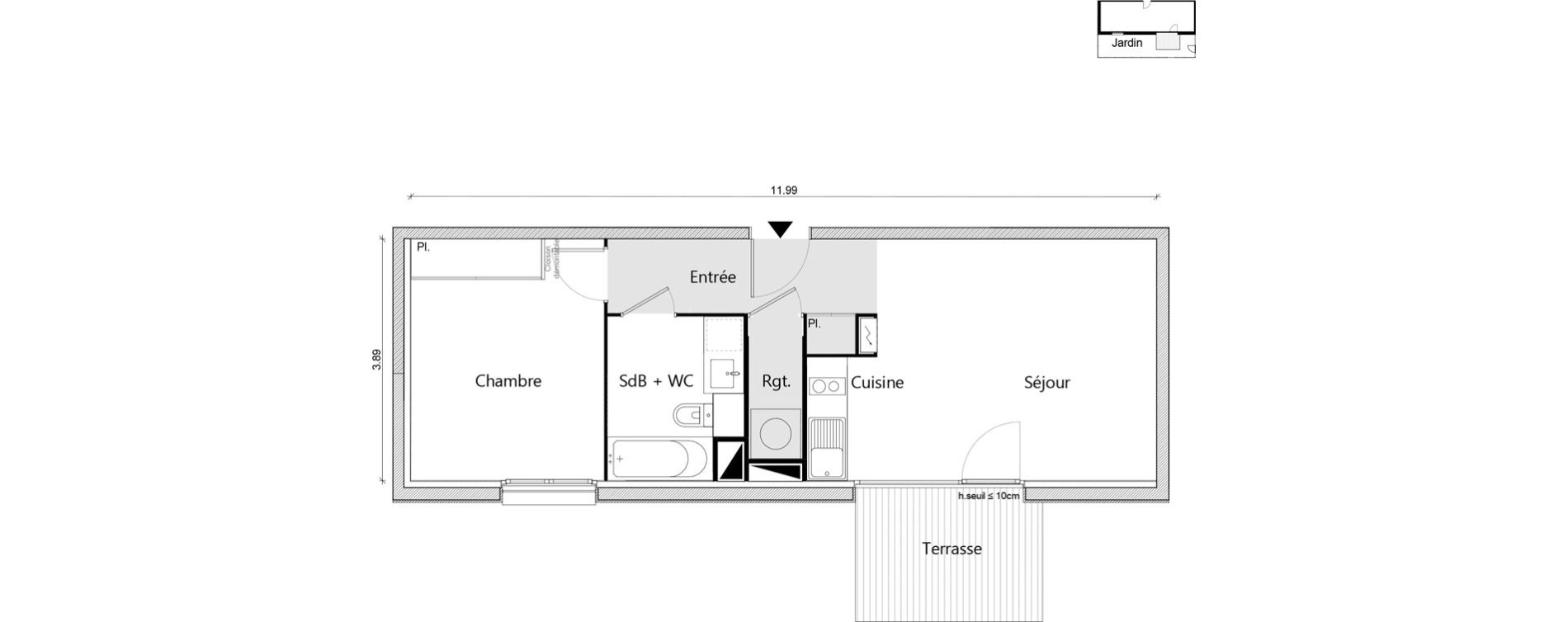 Appartement T2 de 45,03 m2 &agrave; Labarthe-Sur-L&egrave;ze Centre