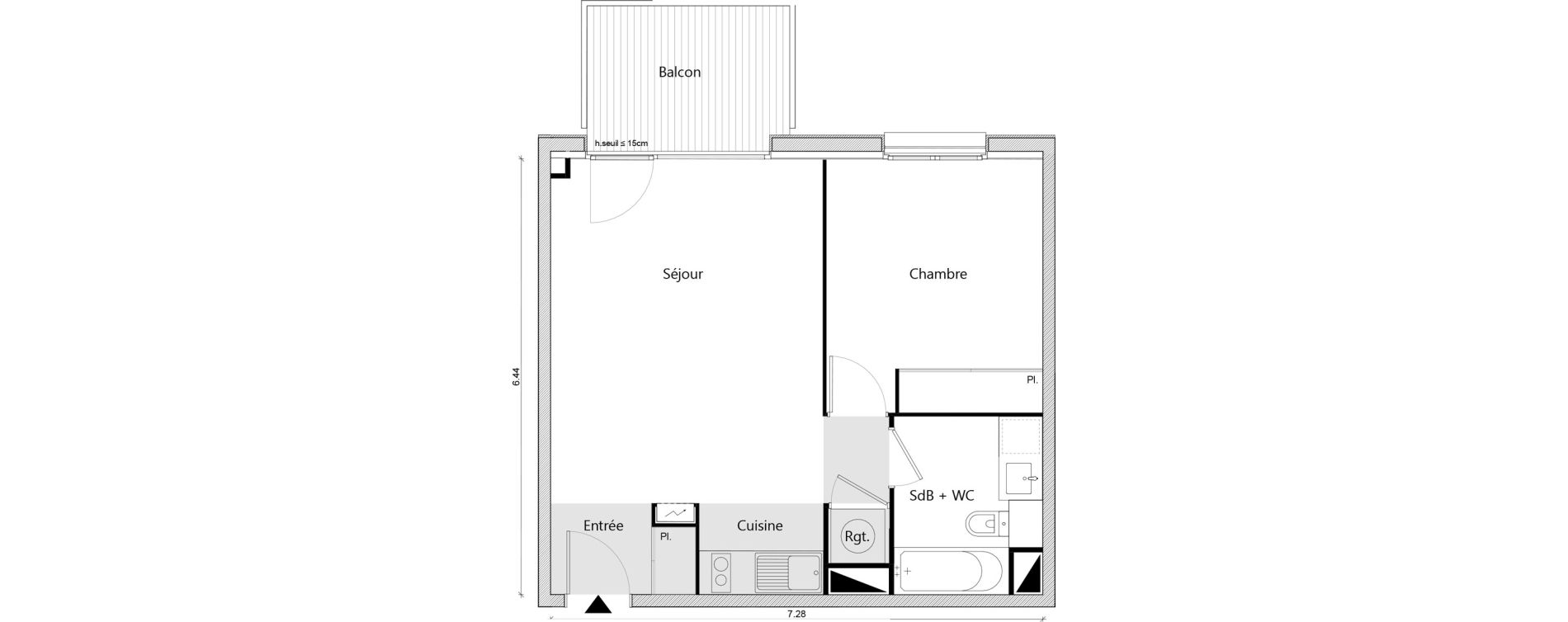Appartement T2 de 45,13 m2 &agrave; Labarthe-Sur-L&egrave;ze Centre