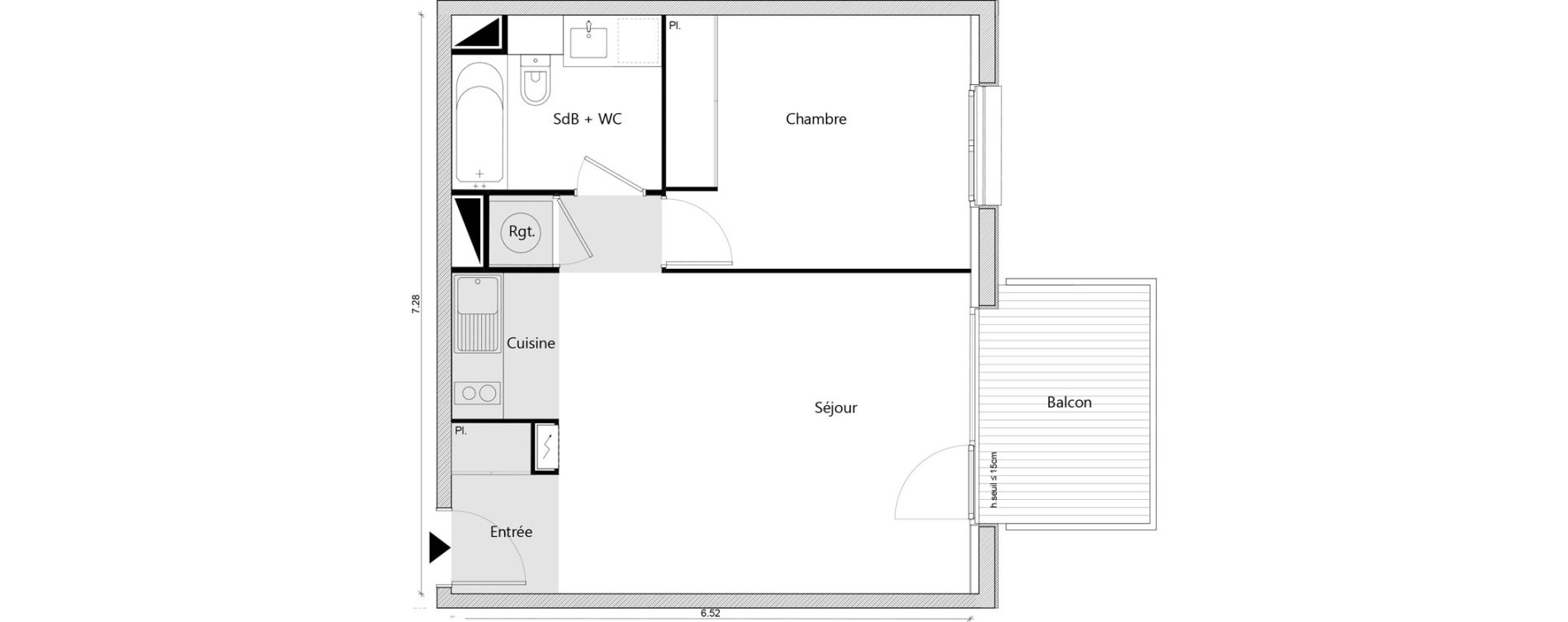 Appartement T2 de 45,68 m2 &agrave; Labarthe-Sur-L&egrave;ze Centre