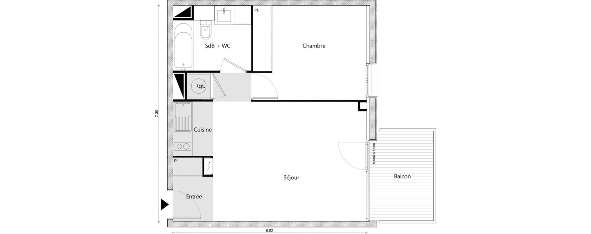 Appartement T2 de 45,74 m2 &agrave; Labarthe-Sur-L&egrave;ze Centre