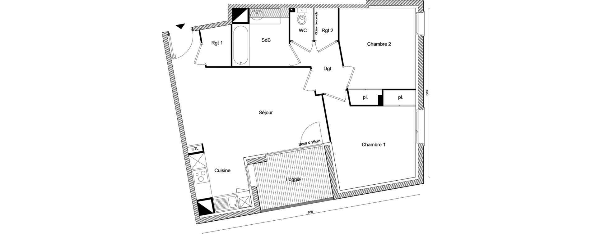 Appartement T3 de 61,03 m2 &agrave; Labarthe-Sur-L&egrave;ze Centre