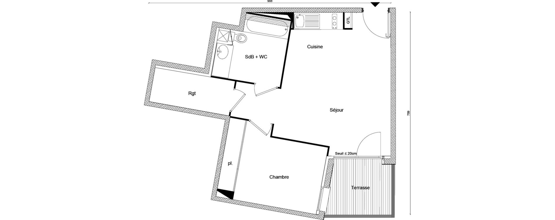 Appartement T2 de 43,54 m2 &agrave; Labarthe-Sur-L&egrave;ze Centre