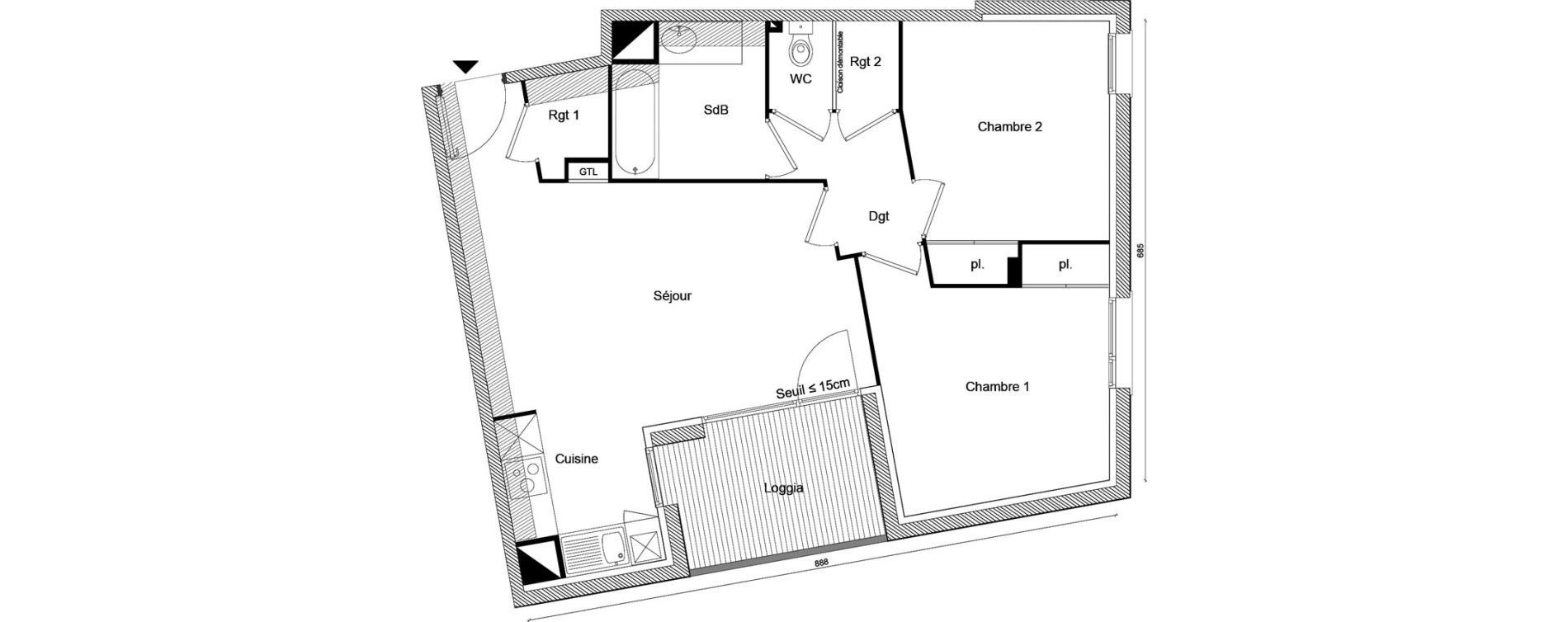 Appartement T3 de 61,09 m2 &agrave; Labarthe-Sur-L&egrave;ze Centre