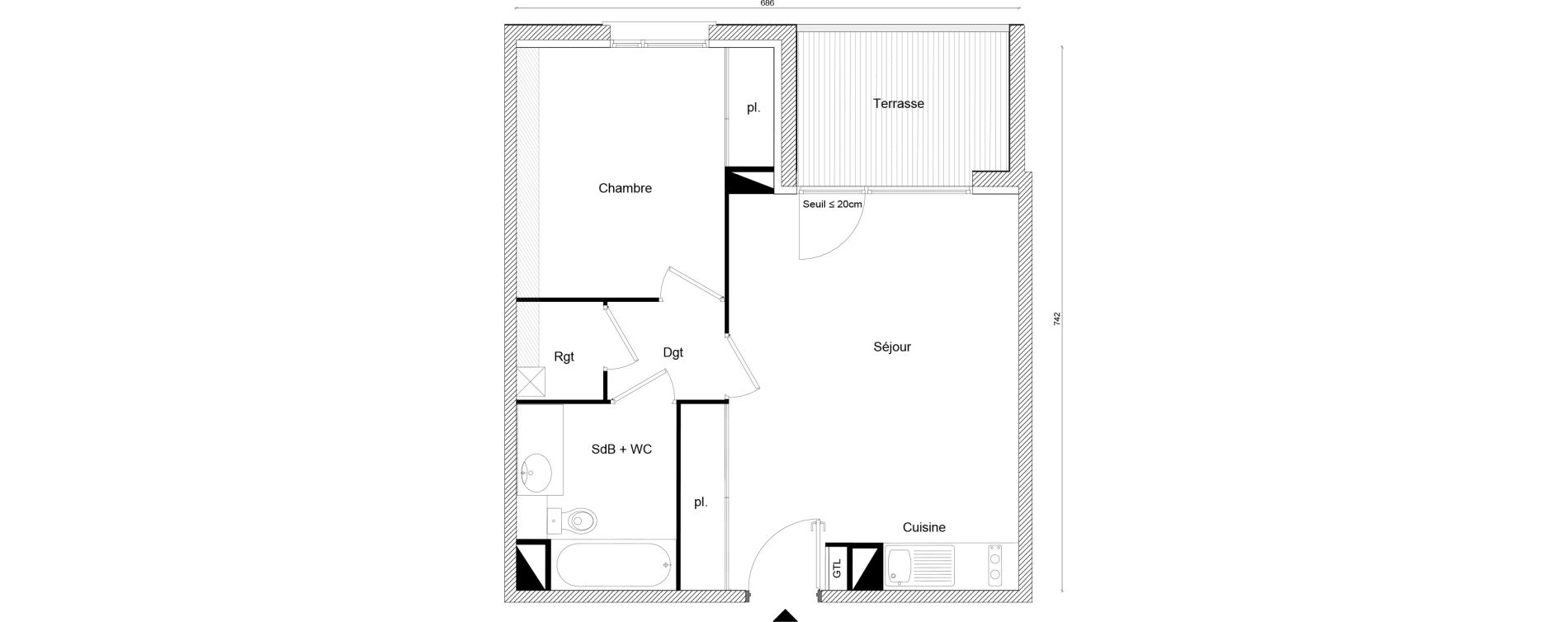 Appartement T2 de 42,75 m2 &agrave; Labarthe-Sur-L&egrave;ze Centre